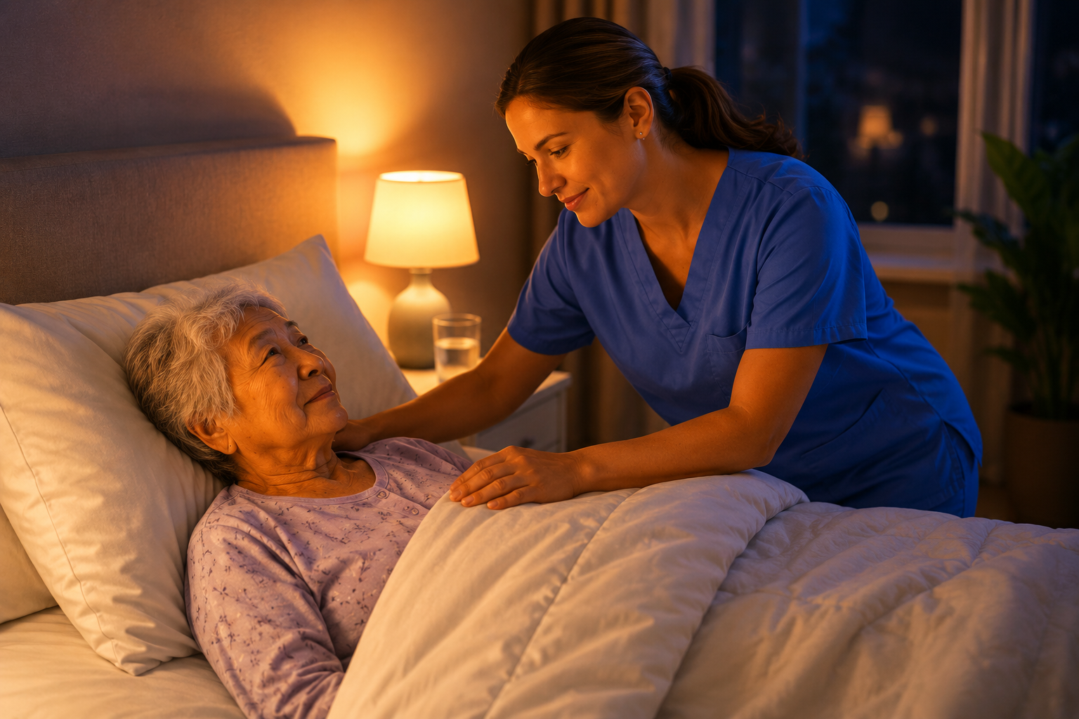 Overnight caregiver providing nighttime support in Arizona home